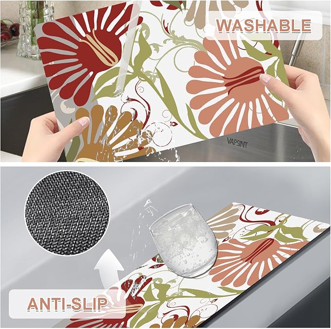 Flower Placemats Set of 4 - Spring Floral Faux Leather Heat Resistant Placemats for Dinner Table, Non-Slip Waterproof Oil-Proof Washable Reusable Placemat for Indoor Outdoor Kitchen, 15.75In*11.81In