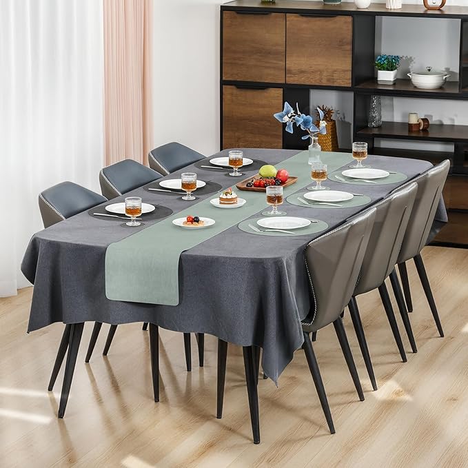 Myir JUN Round Placemats Dual Sided, Faux Leather Place Mats Set of 6 Indoor for Dining Table Outdoor Non-Slip Washable Table Mats (Set of 6, Gray Sage Green)