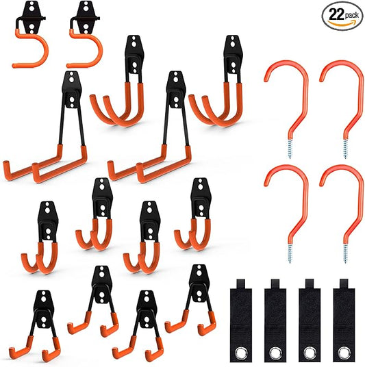 Intpro Garage Hooks 22 Pack Heavy Duty Garage Storage Hooks Steel Tool Hangers for Garage Wall Mount Utility Hooks and Hangers with Anti-Slip Coating for Tools Organizer Ladders Bikes Bulky Items