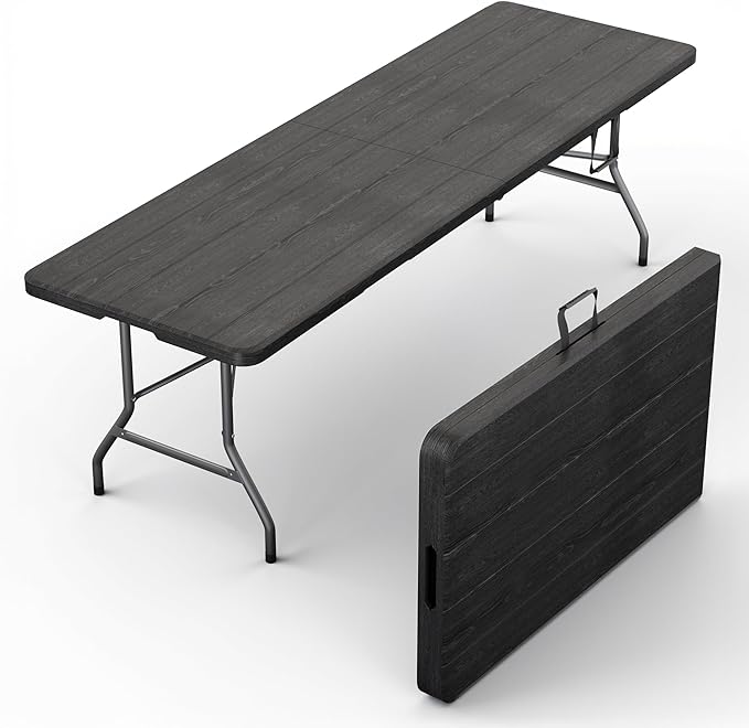 8 Feet Foldable Table with Built in Handle & Steel Legs | Heavy Duty Portable | Perfect for Party, Dining, Wedding, Events, Picnic Indoor, Outdoor, Camping, Utility, Temporary