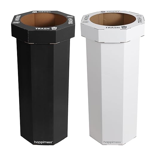 Eyely MPH1302A-2SET Sal 25-Gallon Disposable Corrugated Cardboard Event Trash Can and Recycling Bin for BBQs, Parties & Events & Outdoor Activities, Charcoal Black/Cotton White (Set of 2)