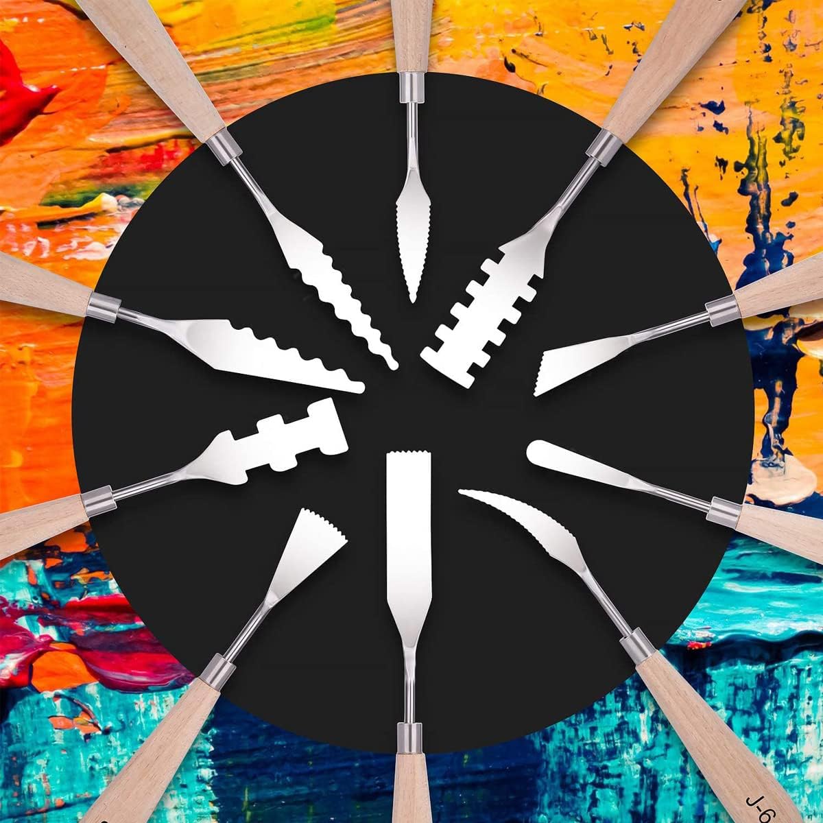Paint Knife Set - 10pcs Stainless Steel Spatula Palette Knife Painting Tools Metal Knives Wood Handle with Different Shapes and Sizes for Oil Painting, Acrylic Mixing