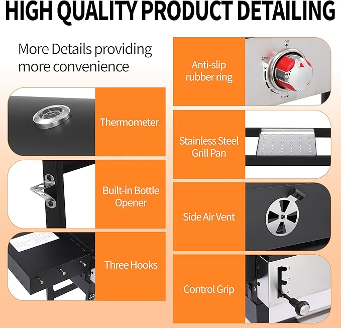 Propane Gas and Charcoal Grill Combo | Griddle Grill with Side Burner | BBQ Grills 2-in-1 | 41,500 BTU Output, 673 SQ IN Cooking Area Perfect for Outdoor Events & Backyard Barbecue