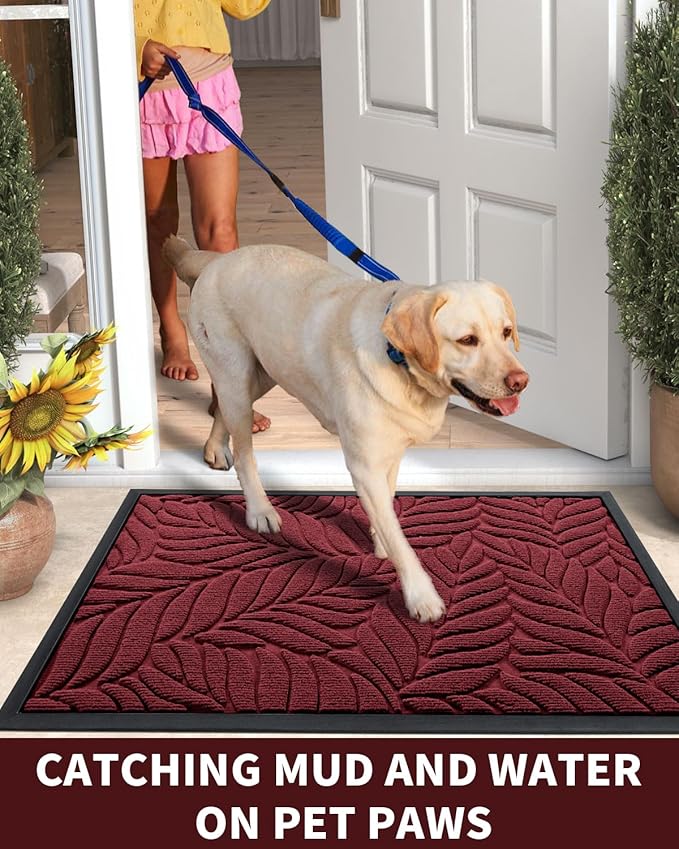 Yimobra Front Door Mat Outdoor Indoor, 29.5x17 All-Season Waterproof Door Mat Outside Entrance, All-Weather Non-Slip Outside Doormat for Garage Patio Entryway, Red