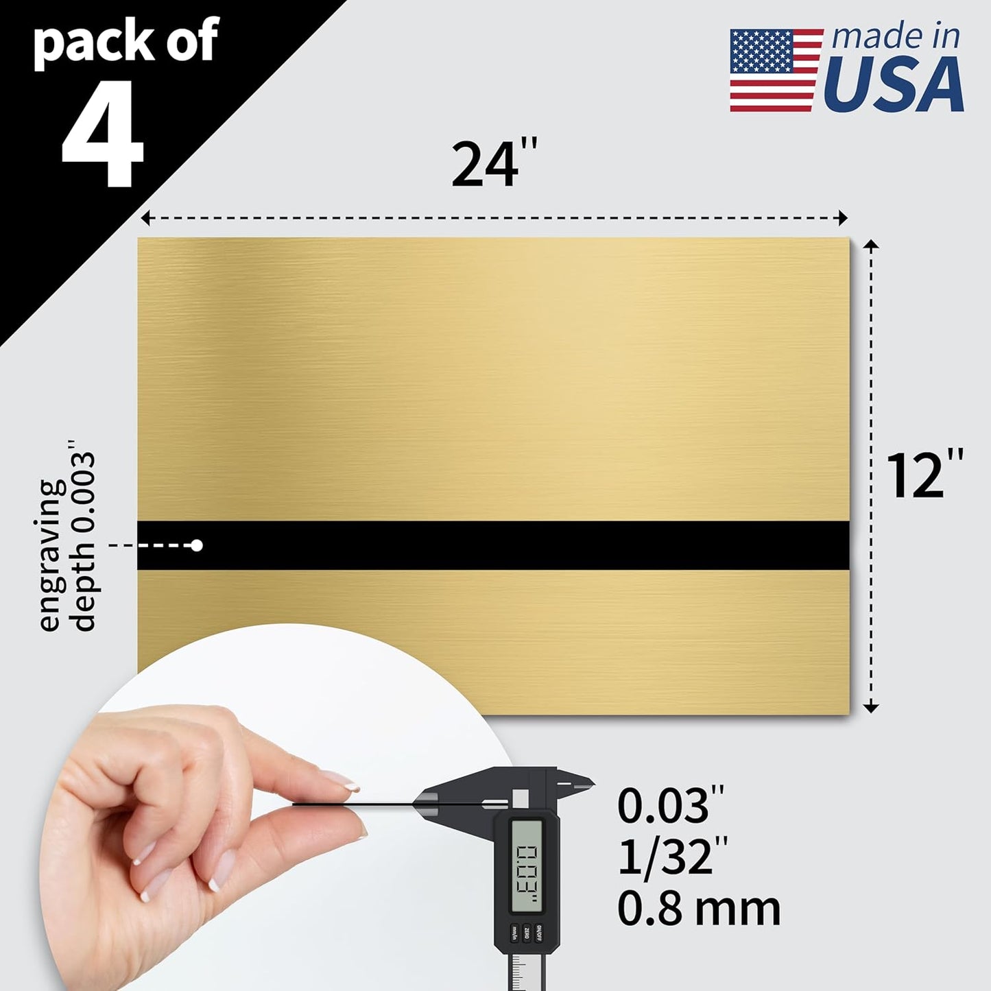 Trotec | Metallic Looking Acrylic Sheet | 12"x24"x1/32, 4 Pcs | Brushed Gold/Black | Metallic Finish - Scratch Resistant for Laser Engraving & Cutting,Printing,Glowforge,Name Plate | USA Made