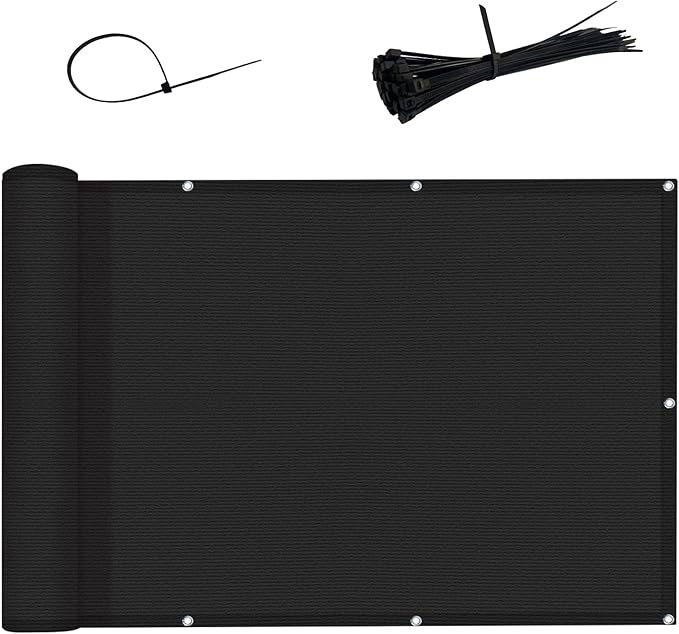 LOVE STORY 3'x6' Black Balcony Screen Privacy Fence Cover UV Protection (HDPE) Weather-Resistant 3 FT Height Shield for Deck, Patio, Backyard, Outdoor Pool, Porch, Railing