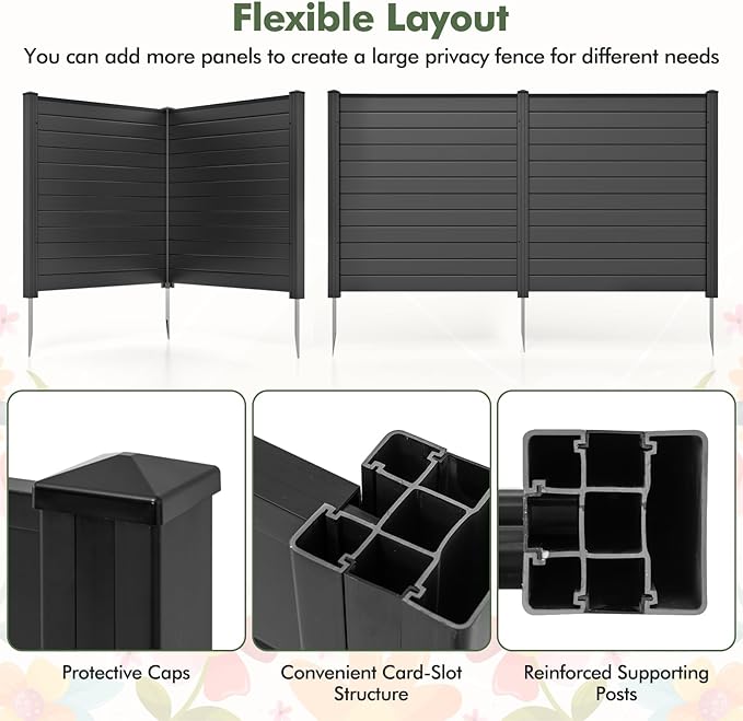 Giantex Air Conditioner Fence 4 Panels - 48''W x 48''H Outdoor Privacy Screen with Upgraded Metal Stakes, PVC Trash Can Enclosure, Decorative Garden Fences for Patio Lawn AC Unit Pool Pump, Black