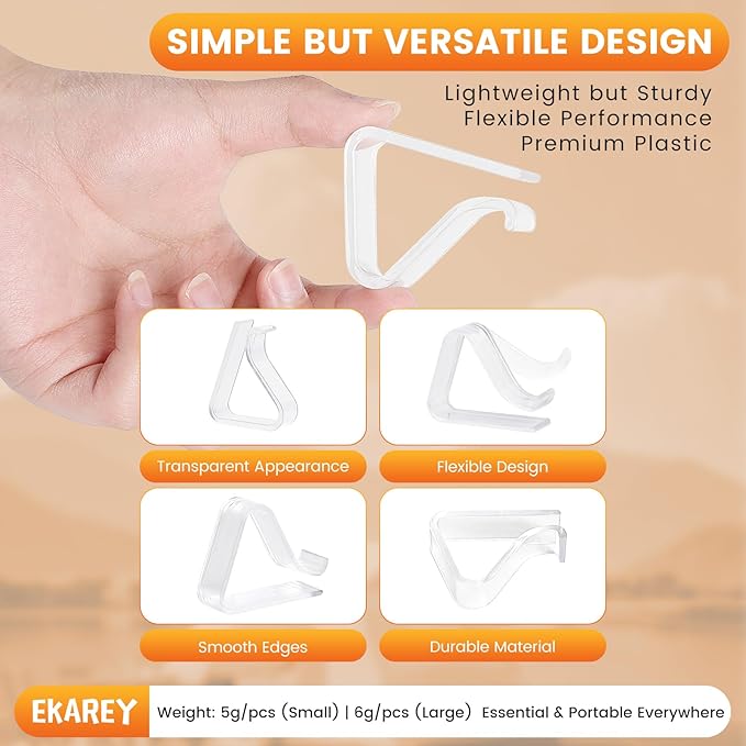 36 Pieces Clear Tablecloth Clips, Durable Plastic Table Cover Holders, Windproof Transparent Clamps for Securing Tablecloths Indoor Outdoor Party, Wedding, Christmas Event, Picnic, Camping(36, Large)