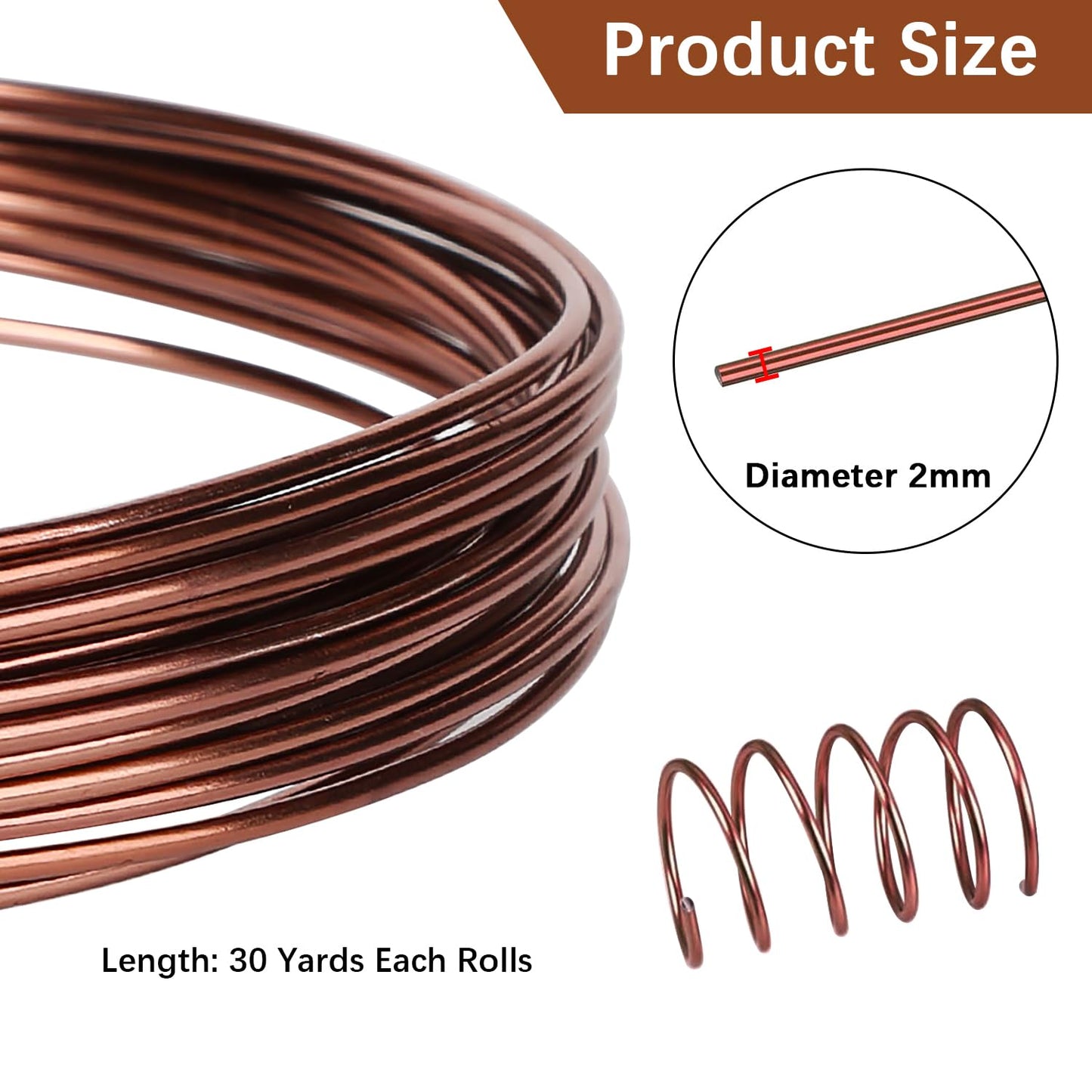 12 Gauge Aluminum Craft Wire, 2mm×30Yards Bendable Metal Craft Wire for Bonsai Plant Stand, Doll Skeletons, Wire Sculpture, Jewelry Making and Home Decorations (Bronze)