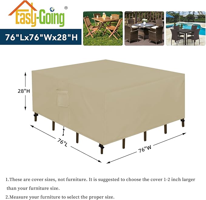 Easy-Going Square Patio Furniture Cover Waterproof Outdoor Dining Table and Chair Cover Anti-UV Outside Sectional Sofa Set Covers (76"L x 76"W x 28"H, Camel)
