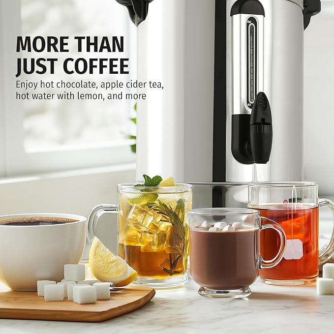 Zulay Commercial Grade 100 Cup Coffee Maker Hot Water Urn - Large Percolator Pot Dispenser With Double-Wall Stainless Steel, Quick Brew, Stays Hot for Tea & Beverage at Events & Catering - Silver