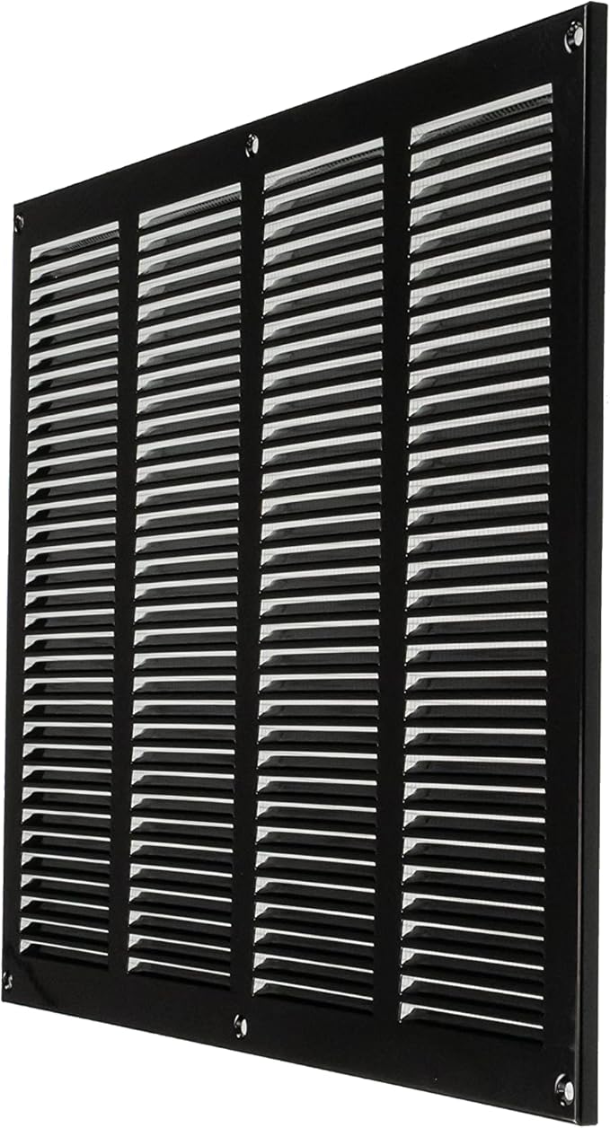 Repa Market Air Vent Cover 16x12 Inch (Outer Dimensions) Black Galvanized Steel Louvered Grill Cover with Mesh Screen/Wall or Ceiling Vent/HVAC Register for Indoor and Outdoor Ventilation