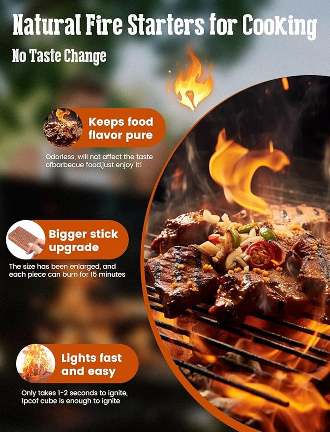 E500 Fire Starter, Fire Starters Squares for BBQ, Campfire, Fireplace, Wood Stove, Chimney, Fire Pit, Grill, 32 Cubes Large Firestarter for Indoor Outdoor Use, Natural Pine Charcoal Starter
