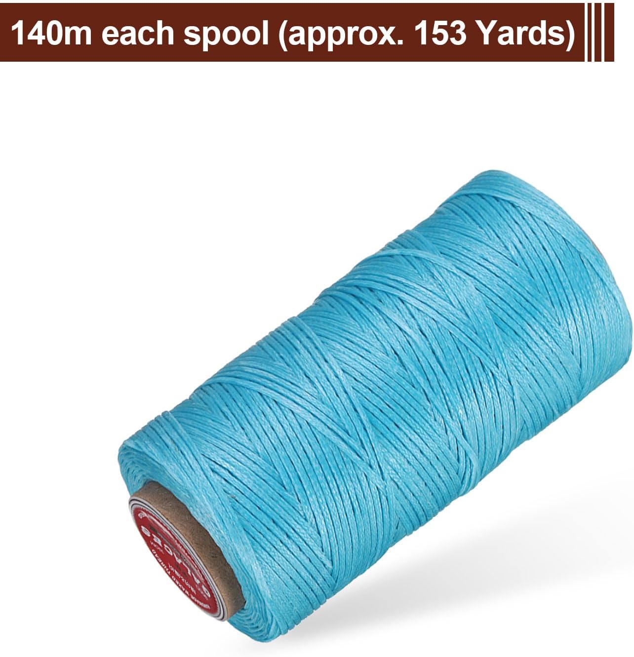 uxcell Flat Leather Sewing Waxed Thread, 140m / 153 Yards Polyester Wax String, 300D Wax Stitching Cord for Leather Crafts, Bookbinding, Bracelets Braided, Lake Blue