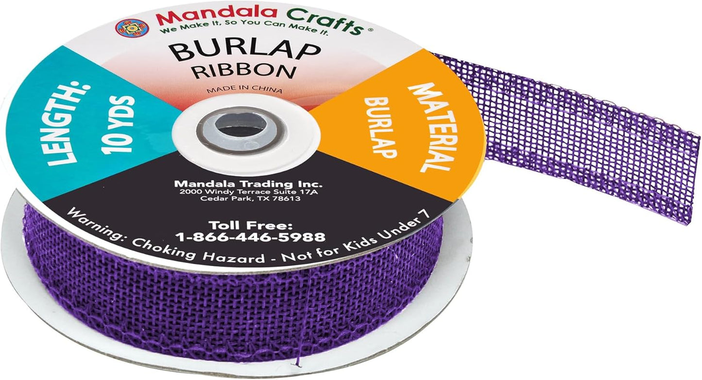 Mandala Crafts Purple Burlap Ribbon 1.5 Inches Wide Jute Ribbons for Crafts - 20 Yds Roll Rustic Burlap Wrap Trim Ribbons for Wreaths Bows Wedding Party Decoration