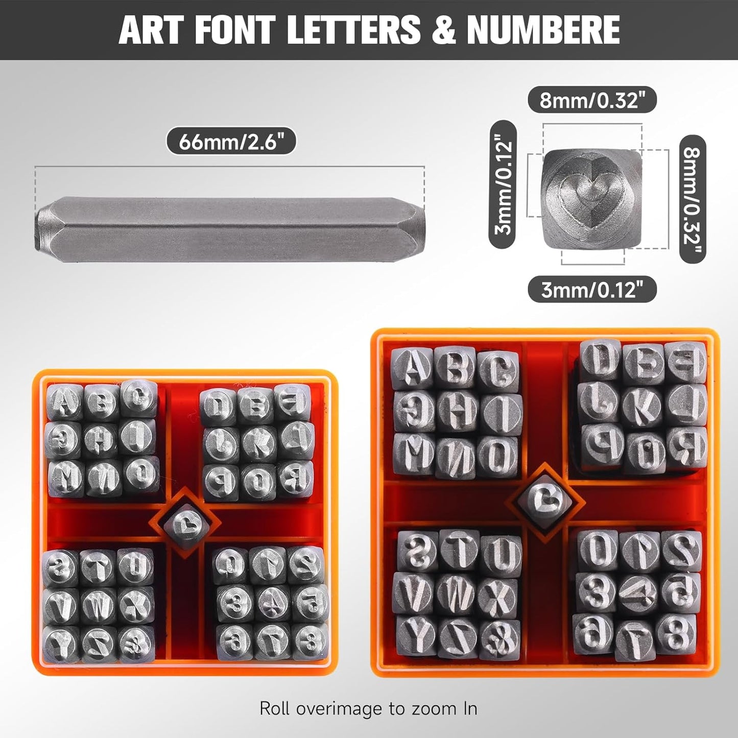 YKLP 37 Pcs Number and Letter Stamp Set,1/4” (6mm) (A-Z & 0-9 + Heart) Metal Letter Stamps DIY Arts & Crafts Leather Stamps, Leather, Wood for Jewelry Stamping kit