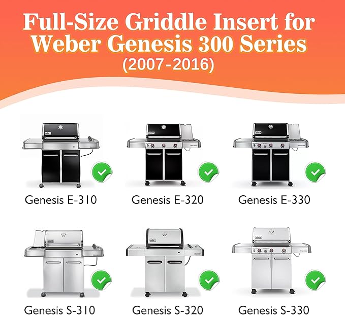 Full Size Griddle for Weber Genesis 300 Grill E310, E330, E320-6788 Full Size Griddle Insert for Genesis S310, S320, S330 Gas Grills, for Weber Part 7524, 7528