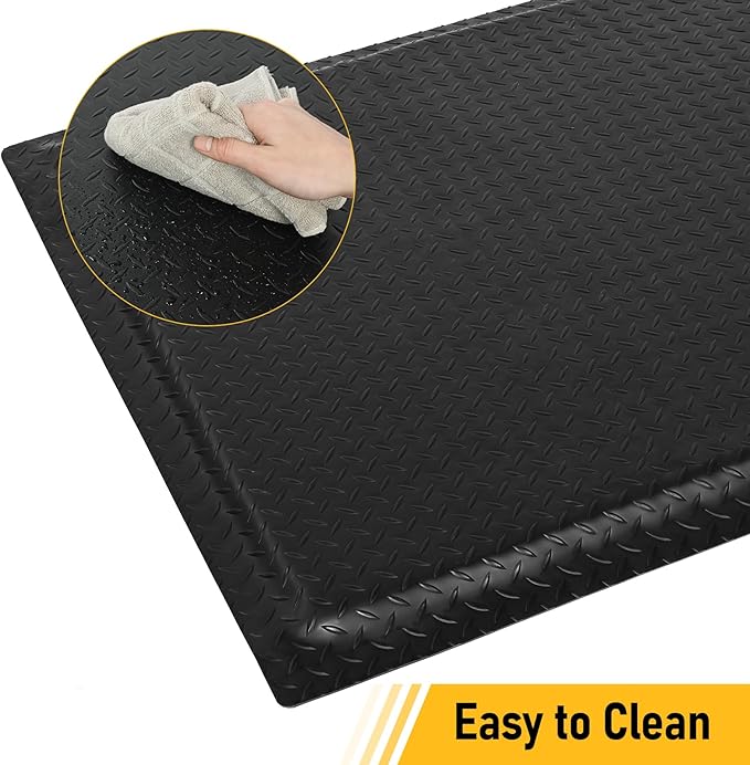 Nisorpa Anti Fatigue Mats Industrial 2' x 6' Ergonomic Standing Mat 15/16" Extra Thick Kitchen Rugs for Standing Heavy Duty Commercial Diamond Plate - Safety Support for Leg & Back Pain, Black