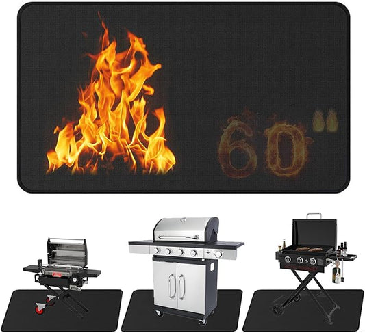Large 60x40 Inch BBQ Under Grill Mat for Outdoor, Indoor Fireplace Mat Fire Pit Mat, Double-Sided Fireproof Grill Pad, Waterproof Under Pet Cage Mat