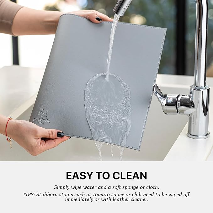 Faux Leather Placemats Set of 4 Vinyl Washable Wipeable Table Mats for Kitchen Dining Table Heat Resistant Waterproof Modern Indoor/Outdoor Placemats Non-Slip Easy Clean Place Mats (Gray)
