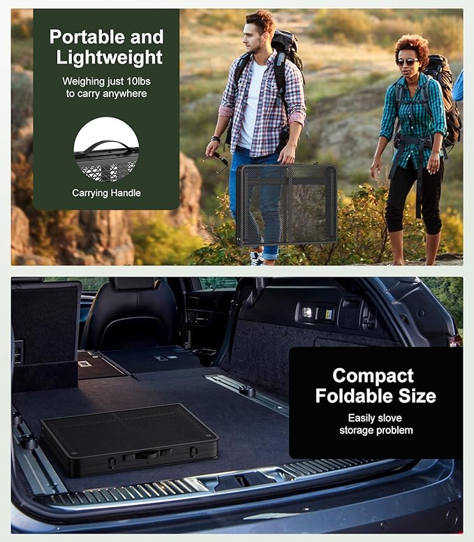 Foldable Grill Table with Mesh Desktop, 200lbs 3Ft Portable Folding Table, Height Adjustable Metal Table for Ourdoor, Camping, Picnic, BBQ and Beach, RV, 35.4" L x 23.6" W