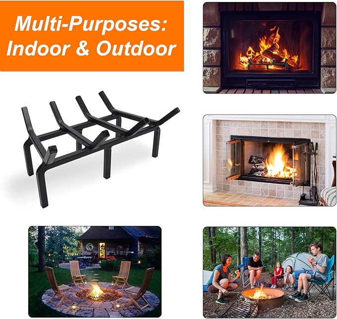Fireplace Log Grate, Small 14Inch Heavy Duty Solid Steel Wood Rack Stove Firewood Holder for Indoor Hearth Outdoor Fire Pit Chimney Hearth Kindling Tool