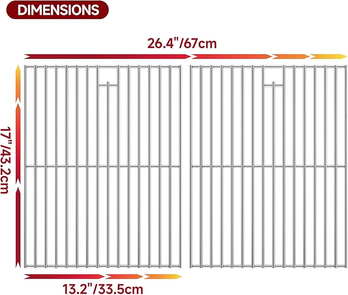 26.4’’Wx17’’D Grill Grates Replacement for Kenmore: 122.16119,Silver Stainless Steel Grill Grate for Nexgrill 720-0830D,2Pack Grill Grates for Members Mark Models: 720-0830F