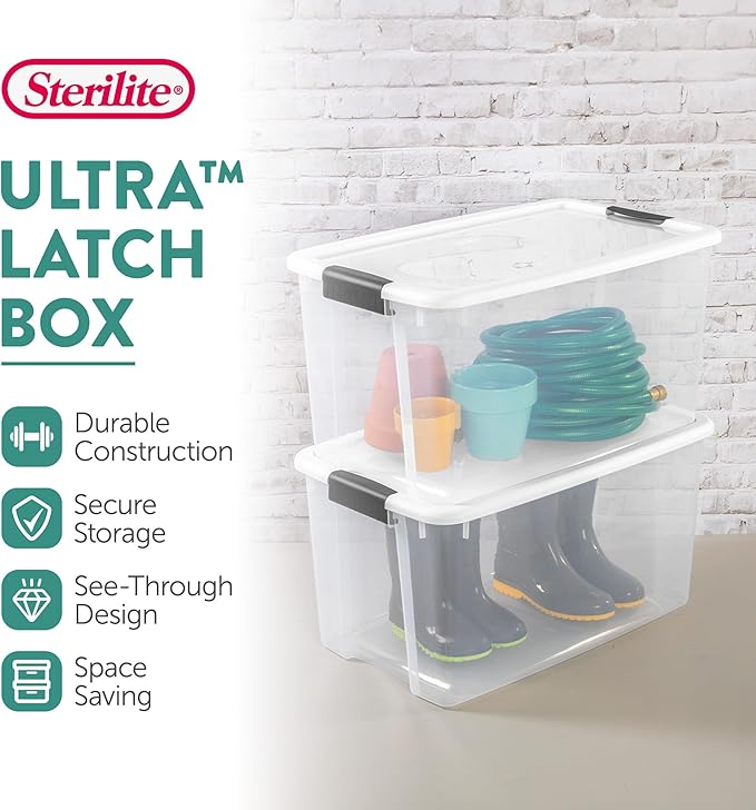 Sterilite 8 Pack Ultra Storage Totes, Lidded Plastic Containers, 116 Qt and 70 Qt, Clear