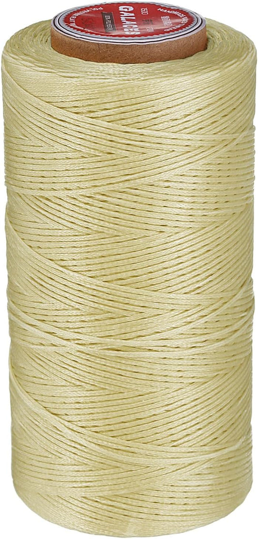 uxcell Flat Leather Sewing Waxed Thread, 270m / 295 Yards Polyester Wax String, 150D Wax Stitching Cord for Leather Crafts, Bookbinding, Bracelets Braided, Apricot