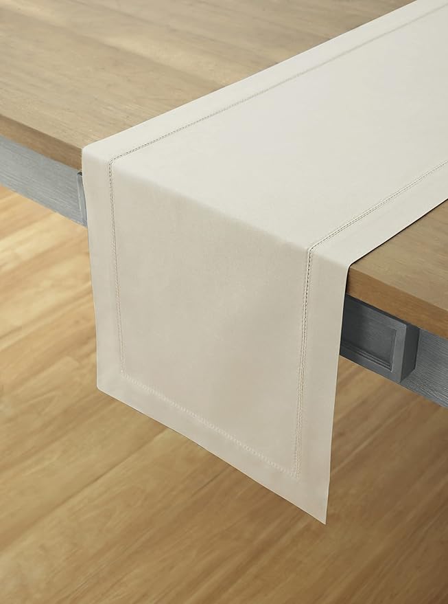 Solino Home Cotton Linen Table Runner 72 Inches Long - Hemstitch Linen Table Runner 14 x 72 Inch for Dresser, Dining, Spring, Easter
