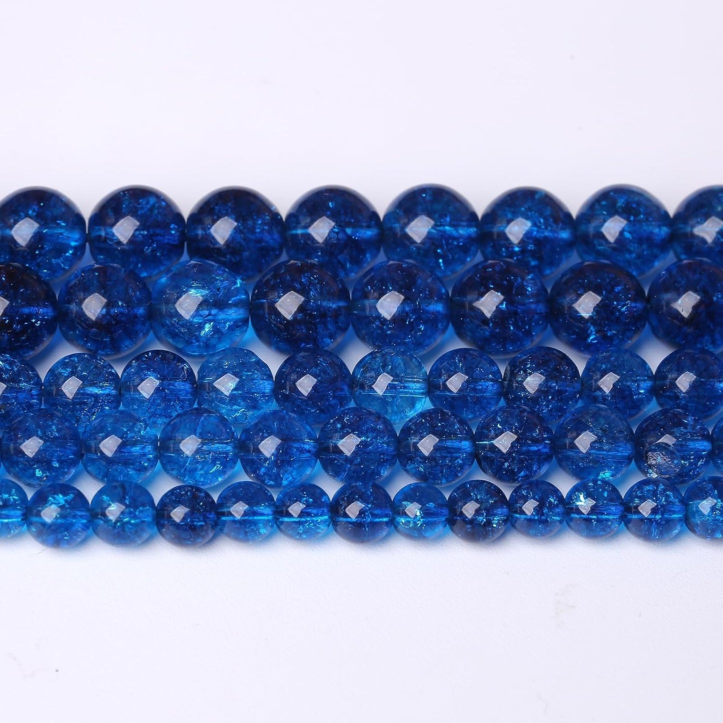 90pcs 4mm Natural Blue Crystal Crackle Quartz Stone Round Loose Beads for Jewelry Making DIY Bracelets Necklaces Energy Healing Stone Beads 15" (4mm, Blue Crackle Quartz)