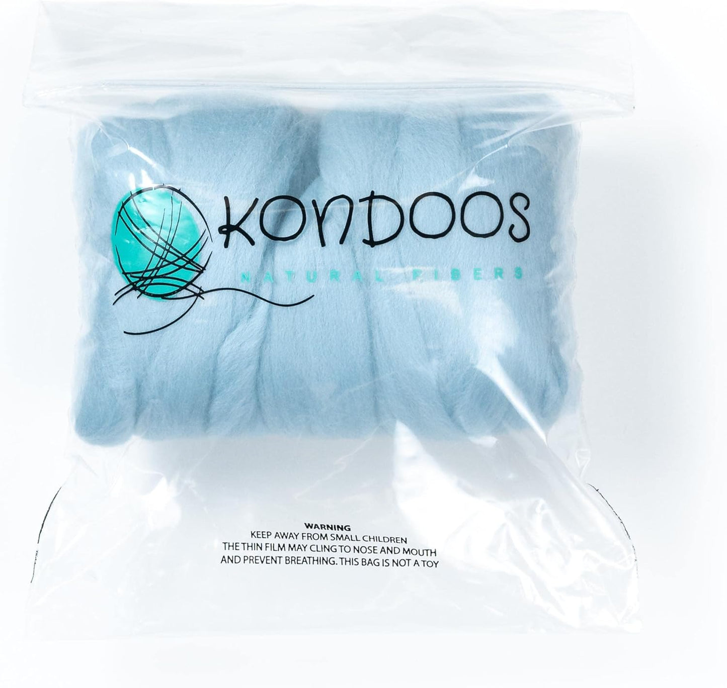Kondoos Colored Natural Wool roving, 8 OZ. Best Wool for Needle Felting, Wet Felting, handcrafts and Spinning. (Light Blue)