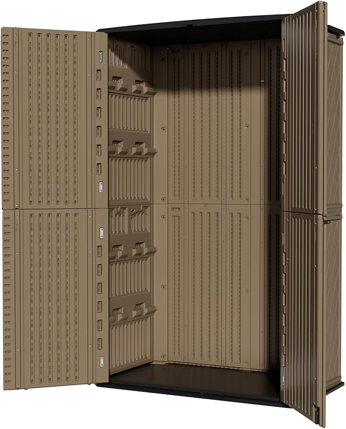 ZZM Large 67 Cu.ft Waterproof Storage Shed, Outdoor Storage Cabinet，Durable Resin Sheds for Patio Furniture, Garden Tools, Pool Accessories, Mower Storage (Coffee)