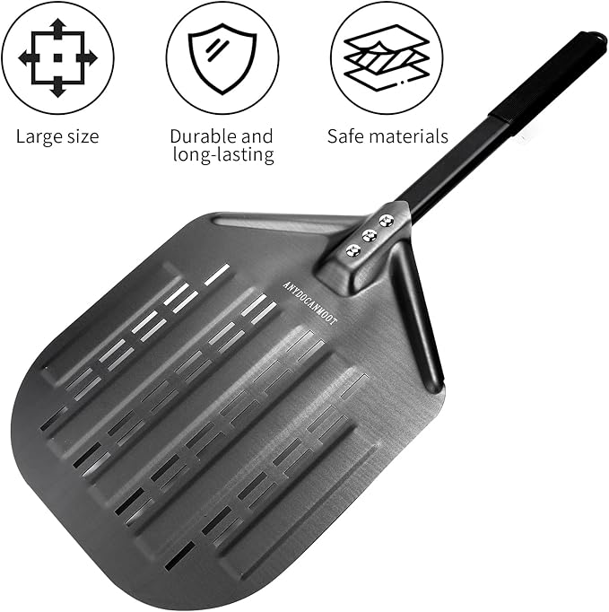 Perforated Pizza Peels 6 INCH pizza spatula paddle Long Handle Metal Pizza Spatula for Indoor and Outdoor (12 Inch Black)