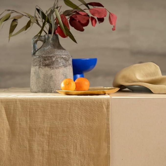 Linen Table Runner 60 inches Long - 100% Pure Linen Flax - Stonewashed European Linen Table Runner (Royal Creme, 14 x 60 Inch) - for Dining, Fall, Autumn, Thanksgiving