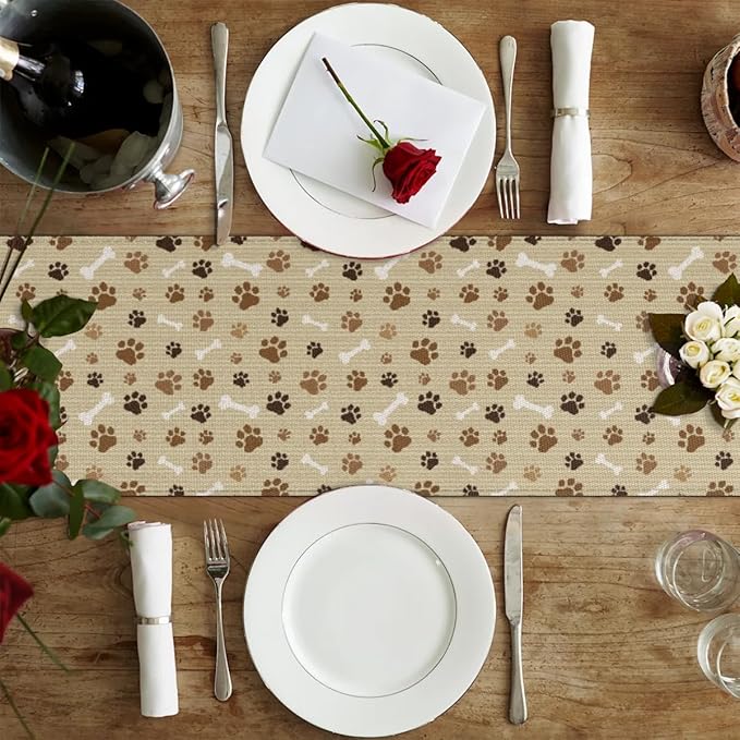 Pet Paws Table Runner Kitchen Dining Table Runner 13*36in Table Center Decor for Indoor Outdoor Home Holiday Party