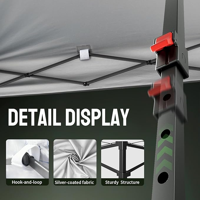 CROWN SHADES 10x10 Pop Up Canopy Tent - Patented Center Lock One Push Instant Outdoor Canopy Beach Tent with STO-N-Go Bag 8 Stakes & 4 Sand Bags，Sky Blue