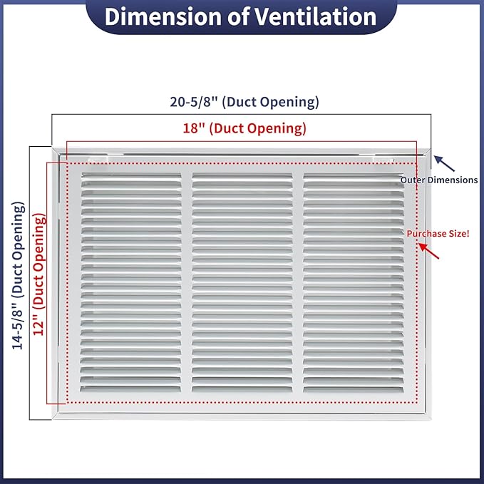 18"W x 12"H [Duct Opening Size] Steel Return Air Filter Grille - Removable Face/Door for 1 inch Filters -HVAC Vent Cover Grill - White [Outer Dimensions: 20 5/8"W X 14 5/8"H]