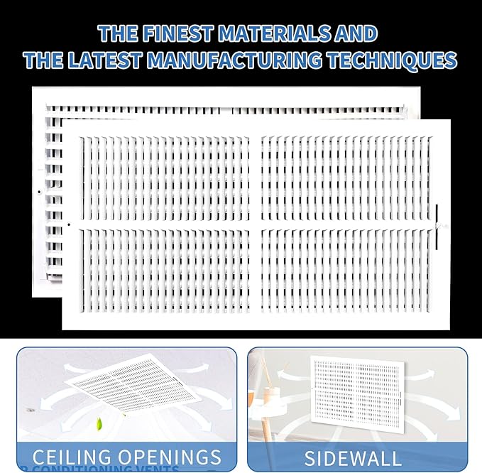 24x12 Vent Register [Duct Opening], Vent Covers for Home Ceiling, Two-Way Ventilation Register, Adjustable Solid Steel Wall Register Vent Cover (24"W x12"H [Duct Opening])