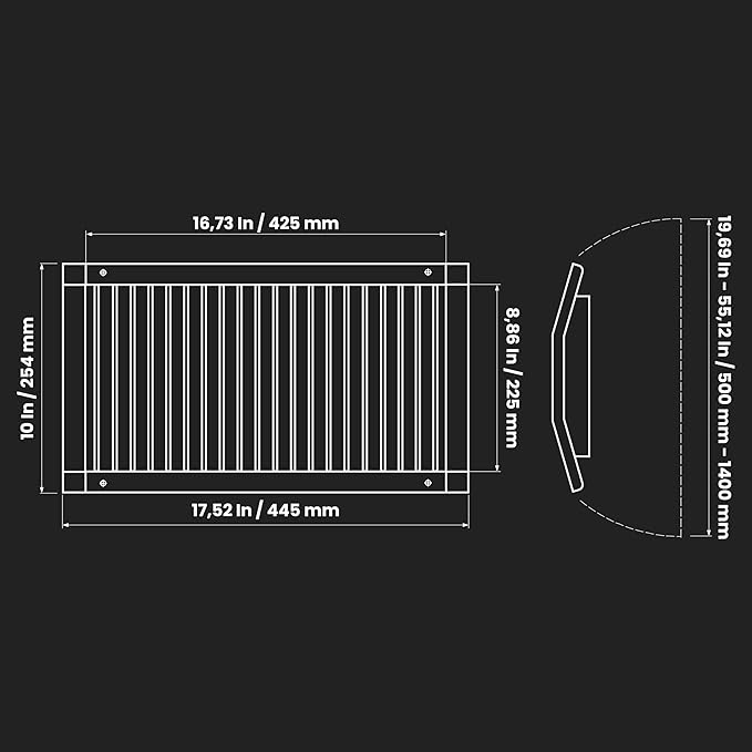 Repa Market 17" x 9" Inch Air Exhaust Grille for Round Ducts - Adjustable Louvre Blades - Galvanized Air Supply Vent Cover - Side Fit Round Surface Canal Ducting from 19.68" to 55" Inches