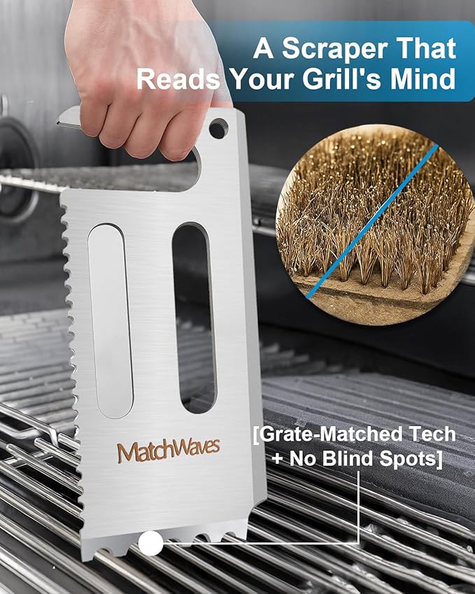 Stainless Steel Grill Scraper for Traeger Grills, Grill Grate Cleaner - Safe Bristle-Free Grill Cleaning Tool