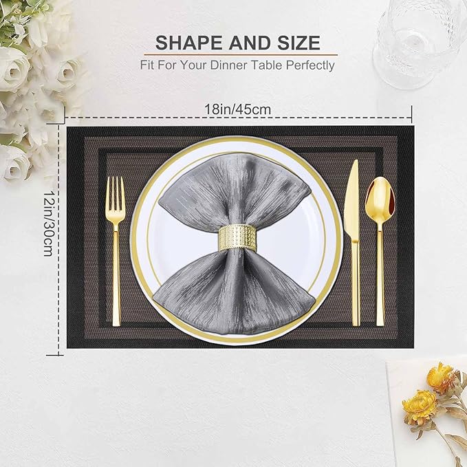 BETEAM Placemats Set of 6, Woven Vinyl Placemat for Dining Table Washable Wipeable Kitchen Place Mats Durable Indoor Outdoor Table Mats