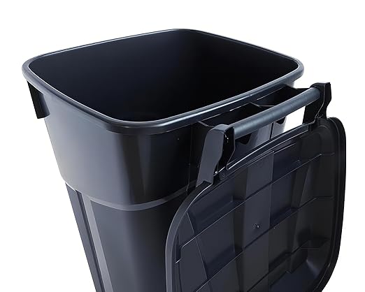 32 Gallon Wheeled Heavy Duty Plastic Garbage Can with Attached Lid – Smooth-Rolling Wheels, Reinforced Base for Patio, Garage, Yard & Indoor Use