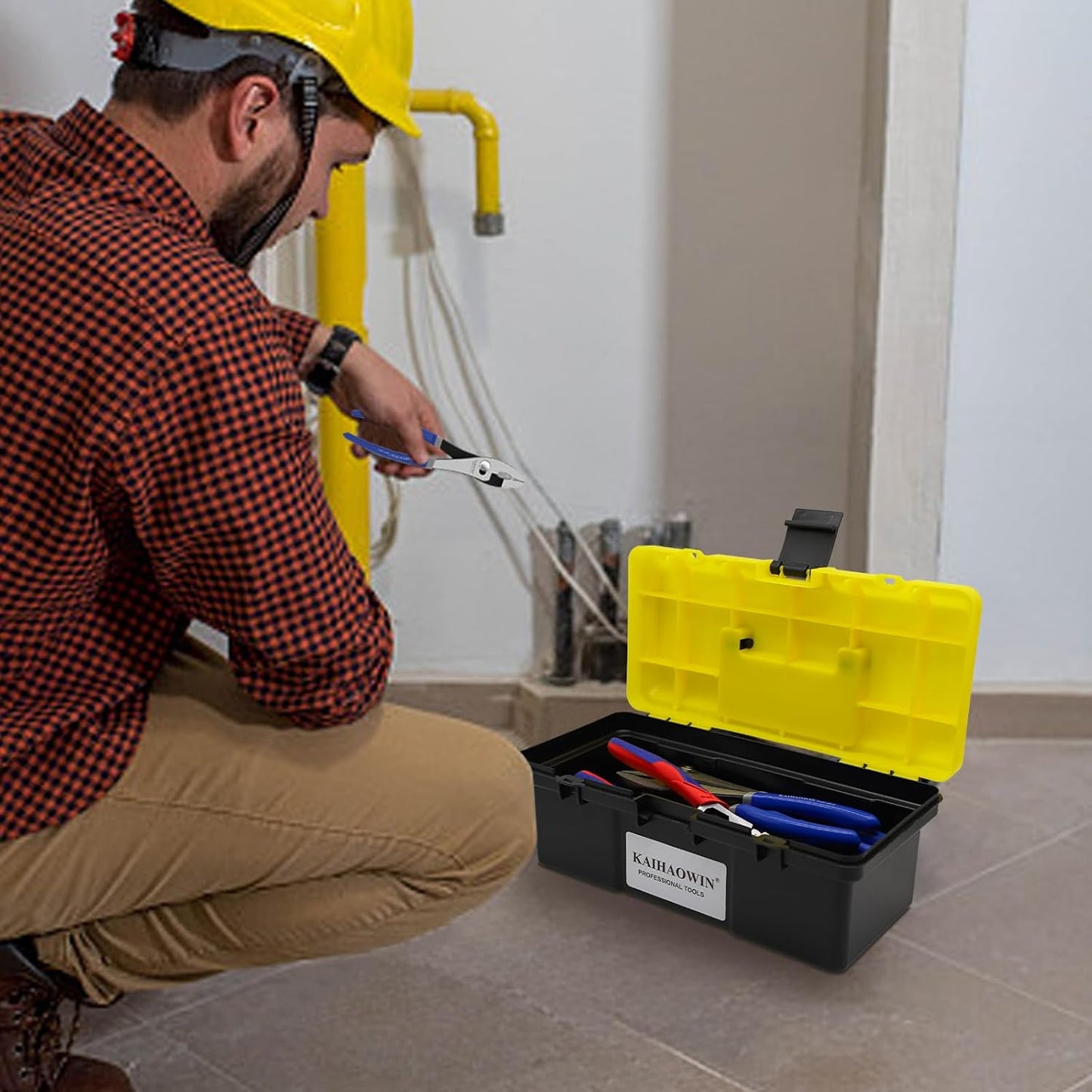 KAIHAOWIN 6-Piece Tool Set with Case, 8.8” Long Nose, 8.8” Linesman, 8” Diagonal, 6“ Adjustable Wrench, 8”&10” Slip Joint Pliers for Repairing & Home Use