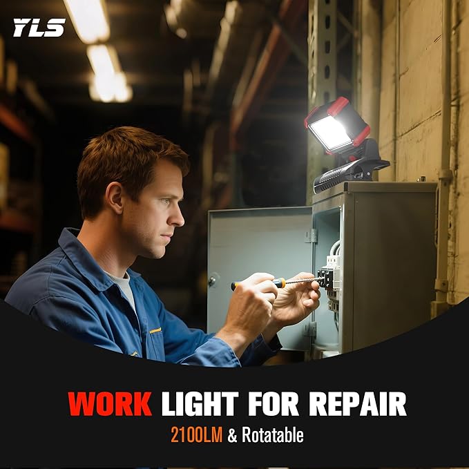 Yls 2pack LED Work Light, 2100LM Rechargeable COB Magnetic Clip on Work Light with 3 Light Modes, 270°& 180°Rotatable Portable Clamp Worklight for Car Repairs, Grilling, Camping, Emergency Use
