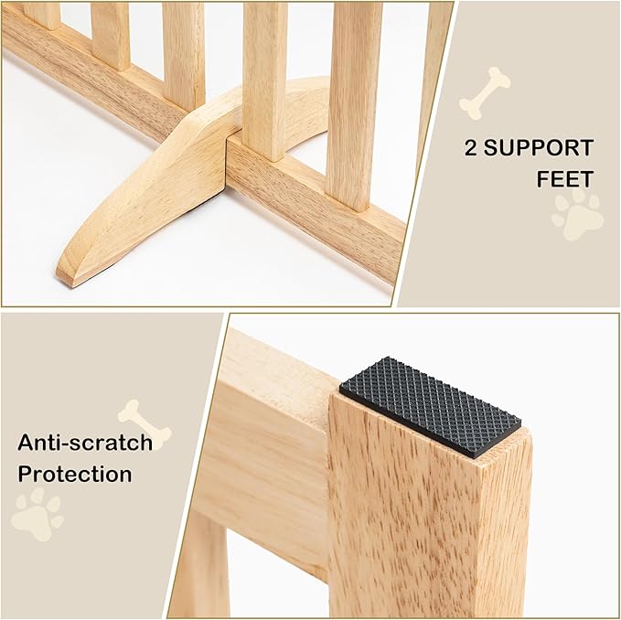 30" Height Tall Freestanding Pet Gate, Solid Wood Folding Safety Fence Wooden Dog Gate with 2 PCs Support Feet Ideal for Stairs, Doorways, Halls, Kitchens, Heavy Duty Gates, 4 Panels, Oak