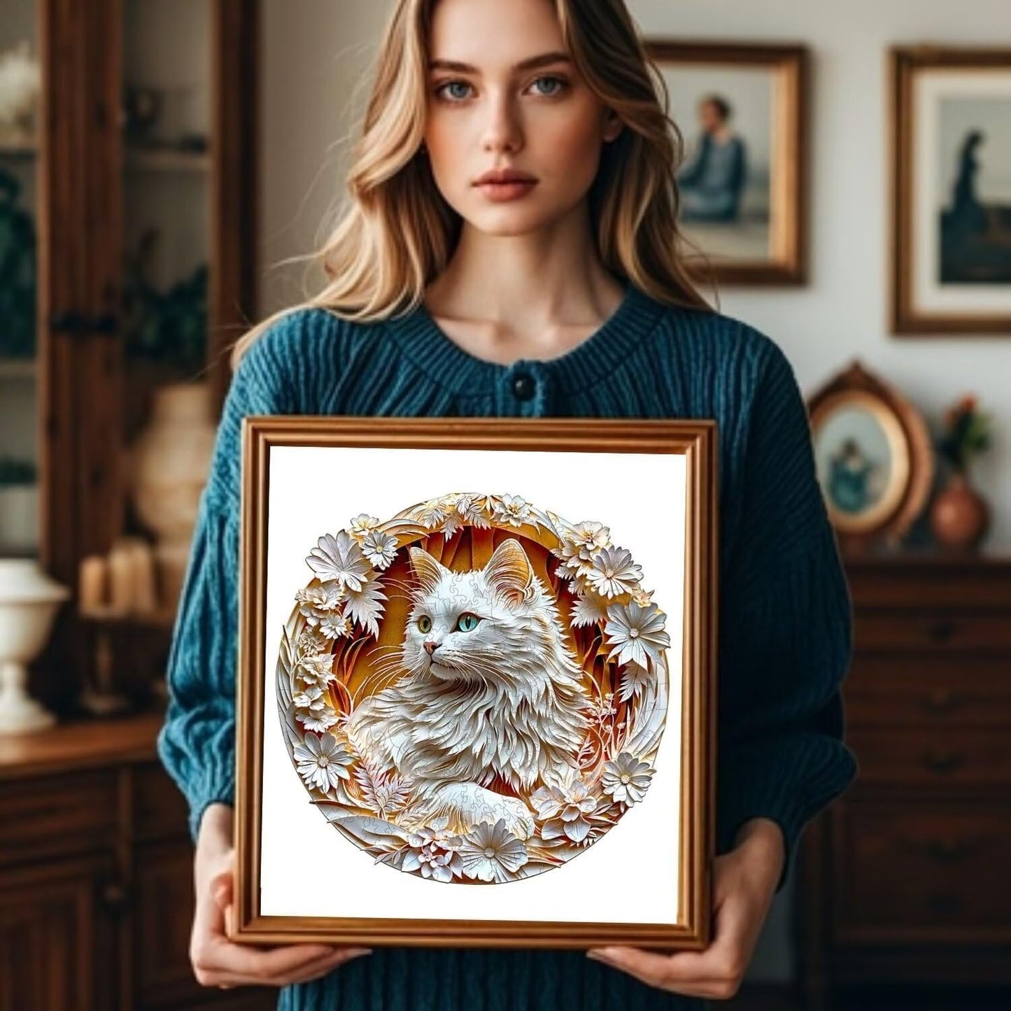 Wooden Puzzles Adults, 3D Cute Cat Wooden Puzzles 100 Pieces, Unique Animal Shaped Wood Challenging Jigsaw Puzzles Gifts for Adults, 8.5x8.5in