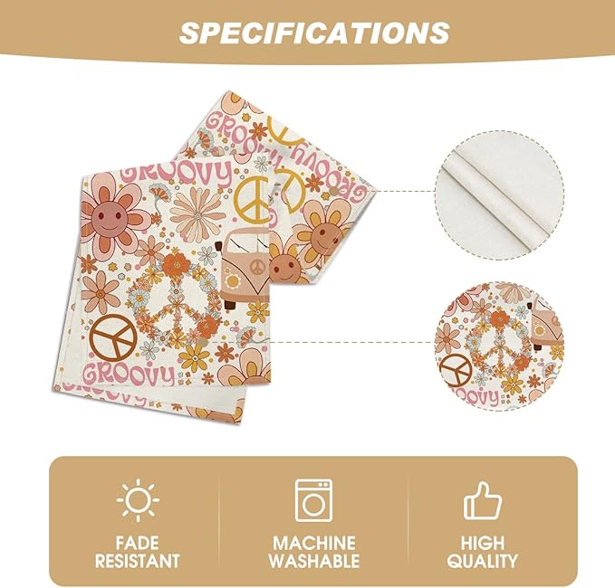 Artoid Mode Daisy Flower Peace and Love Table Runner, Wreath Float Groovy Kitchen Dining Table Decoration for Outdoor Home Party 13x72 Inch