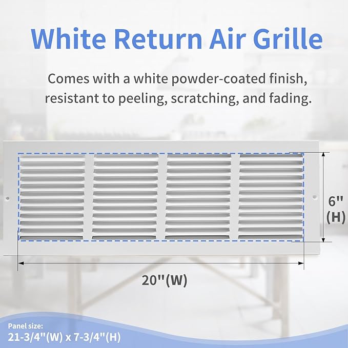 20"W x 6"H [Duct Opening Size] Steel Return Air Grille, Air Return Vent Cover for Ceiling and Sidewall - HVAC Air Vent Covers - [Outer Dimensions: 21.75"W x 7.75"H]