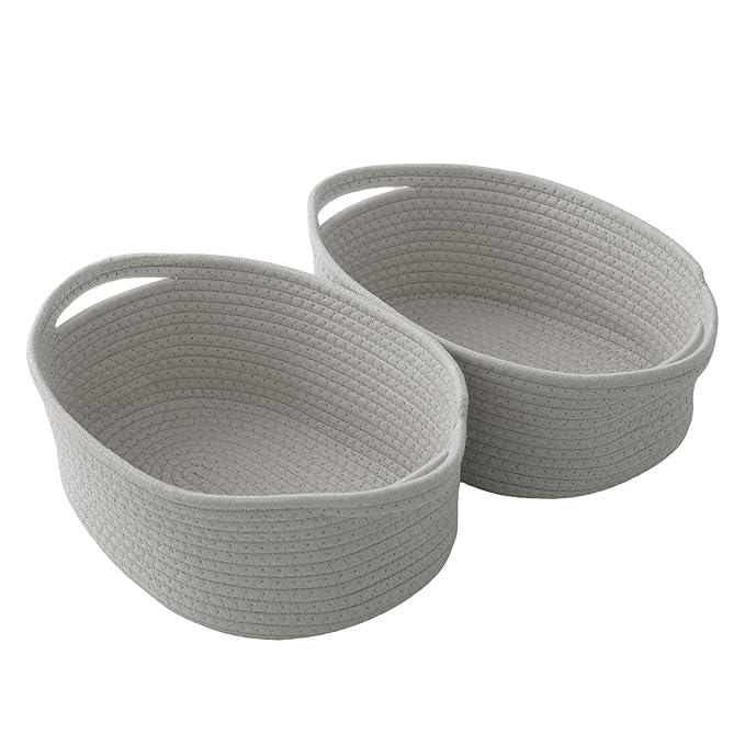 2 Pack Gift Basket with Gift Bag and Ribbons,Small Rope Woven Shelf Storage,Baskets for Gifts Empty,Birthday,Baby Shower,Decorative Organizer Box with Handles(Grey)